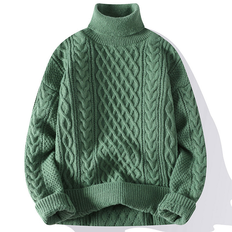 Men thick knit turtleneck sweater relaxed fit winter pullover