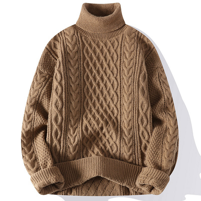 Men thick knit turtleneck sweater relaxed fit winter pullover