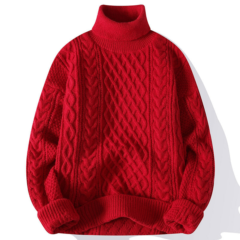 Men thick knit turtleneck sweater relaxed fit winter pullover