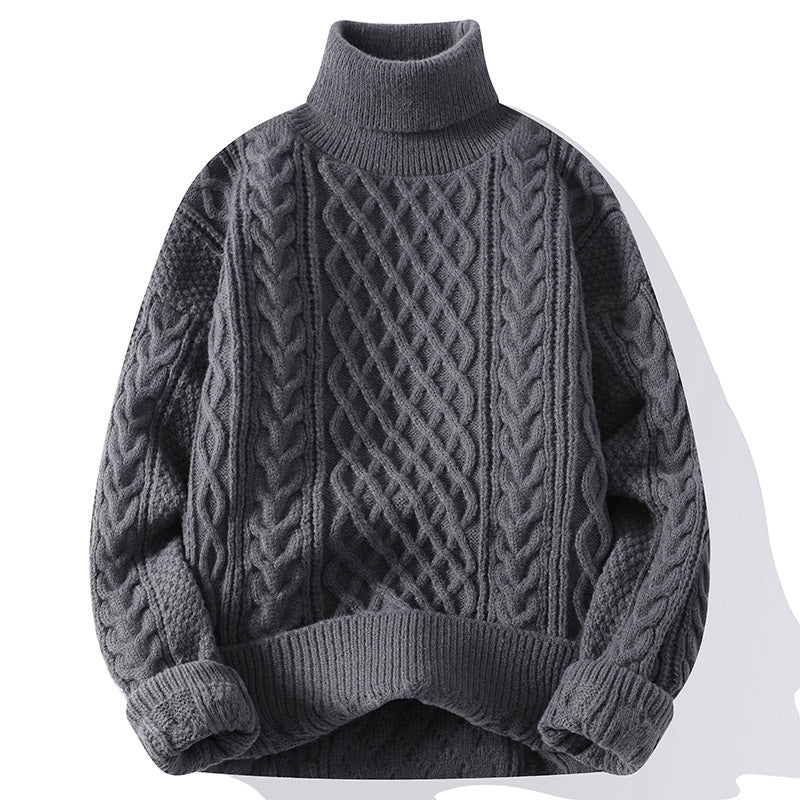 Men thick knit turtleneck sweater relaxed fit winter pullover