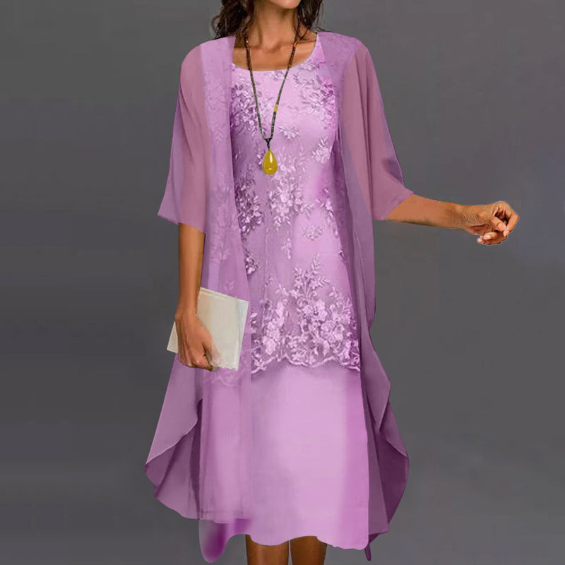 Women chiffon dress flowy waist-fitted lightweight breathable