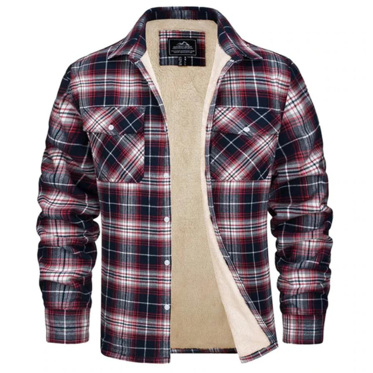 Men's sherpa lined plaid shirt jacket, button-down, available in multiple colors
