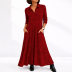 Women's midi shirt dress relaxed fit with long sleeves and side pockets