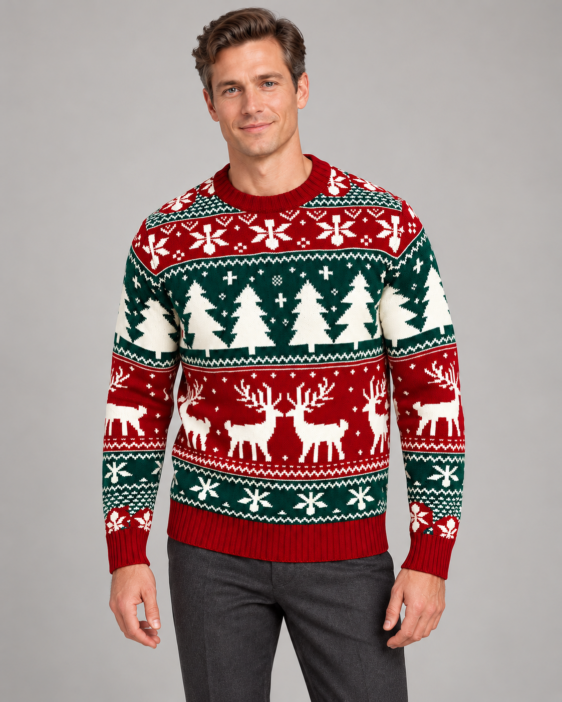 Mens Christmas Jumper Fair Isle Reindeer Festive Knitwear Pattern