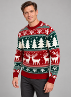 Mens Christmas Jumper Fair Isle Reindeer Festive Knitwear Pattern