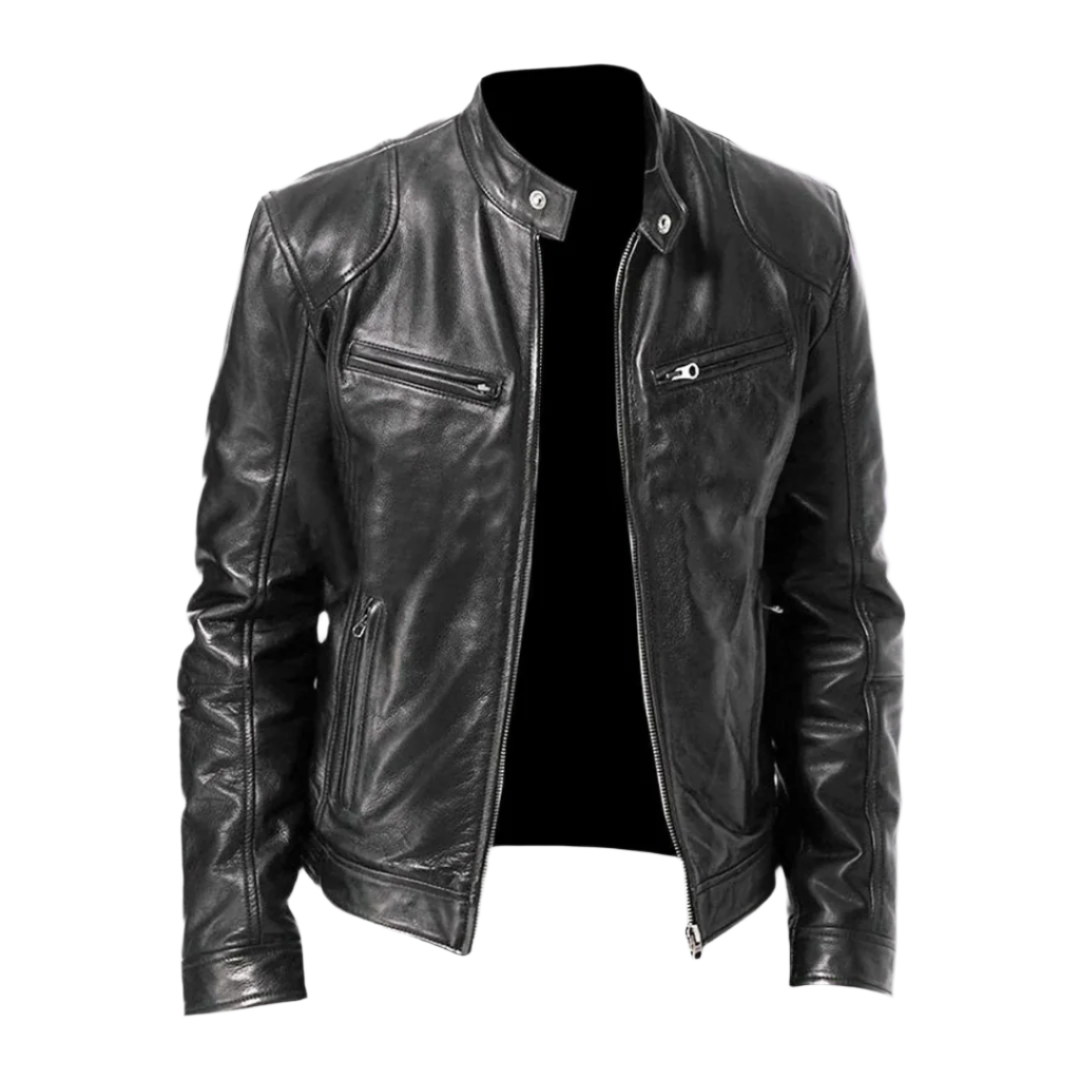 Men's genuine leather bomber jacket slim fit in black, khaki and brown