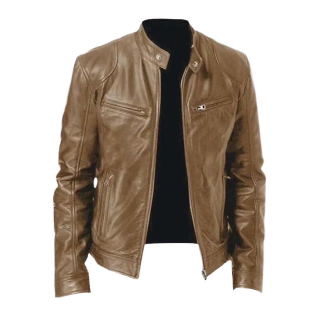 Men's genuine leather bomber jacket slim fit in black, khaki and brown