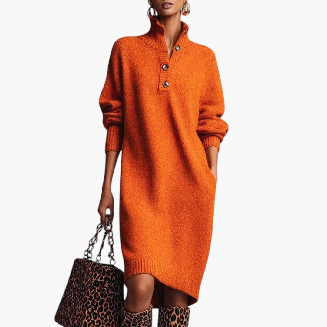 Women long sleeve high neck midi dress fitted stretch fabric