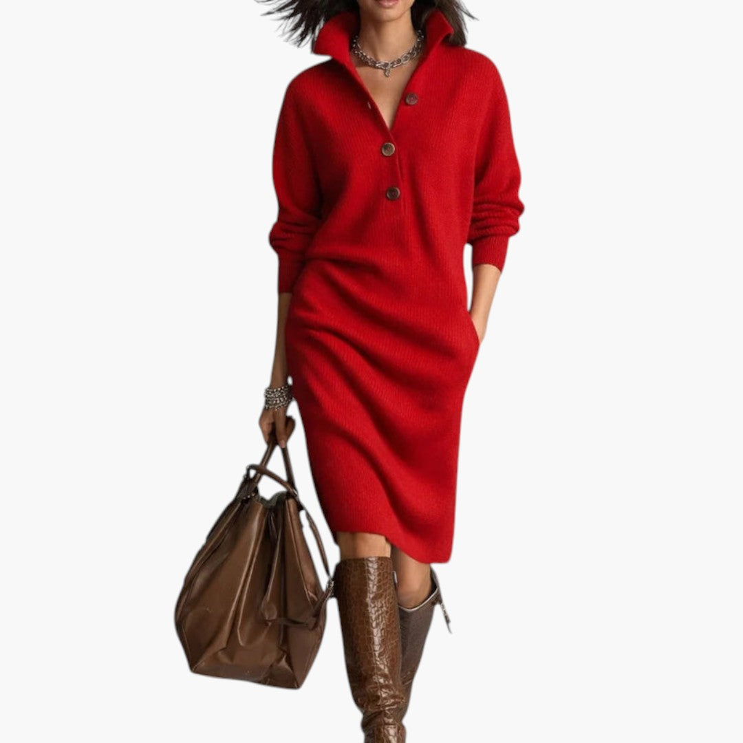 Women long sleeve high neck midi dress fitted stretch fabric