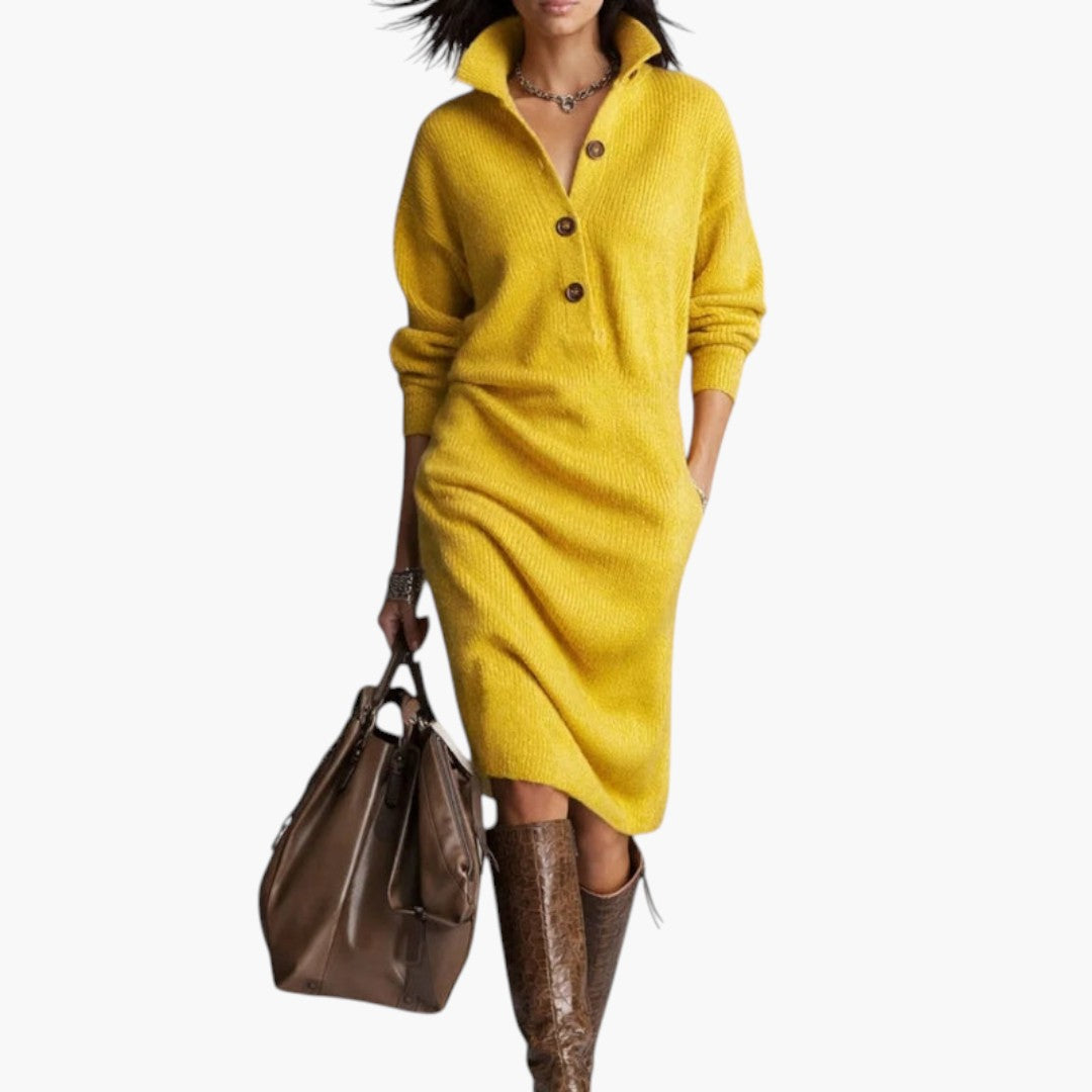 Women long sleeve high neck midi dress fitted stretch fabric