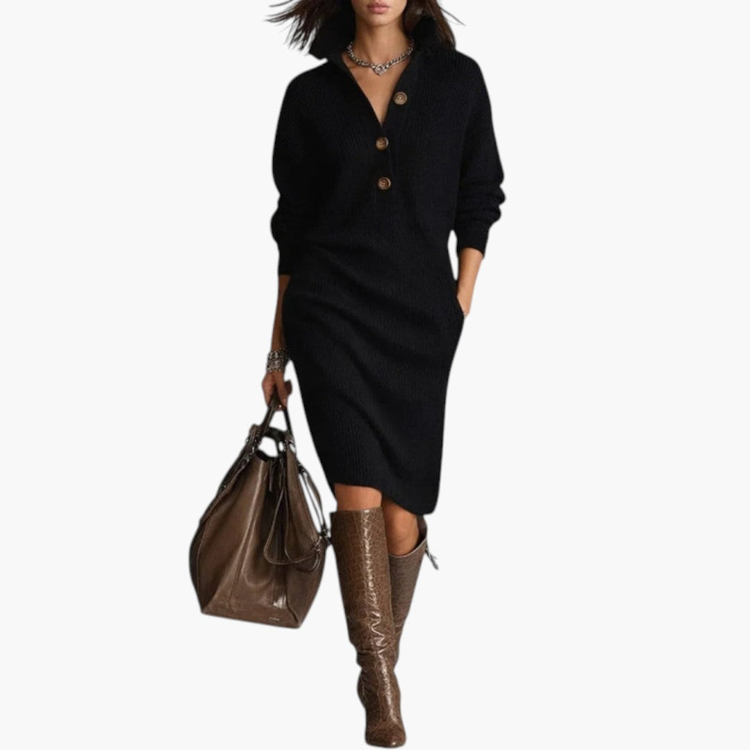 Women long sleeve high neck midi dress fitted stretch fabric