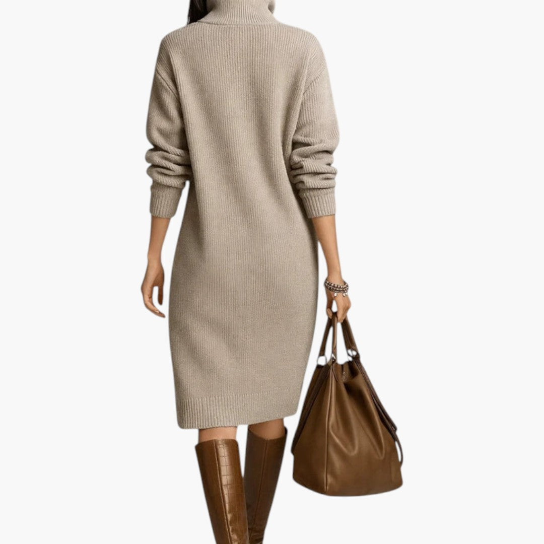 Women long sleeve high neck midi dress fitted stretch fabric