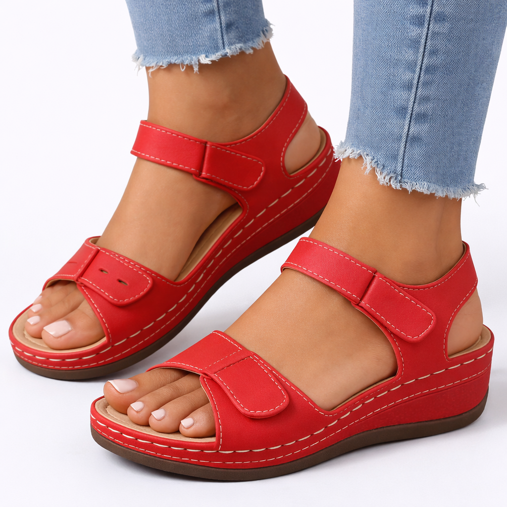 Women's orthopedic sandals with wedge heel and adjustable straps, open toe comfort fit