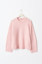 Women's oversized sweater with round neck and balloon sleeves in rose, cream and grey