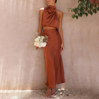 Women maxi skirt high neck side zip ankle length regular fit