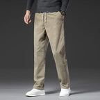 Men corduroy chinos tailored fit in khaki with drawstring waist