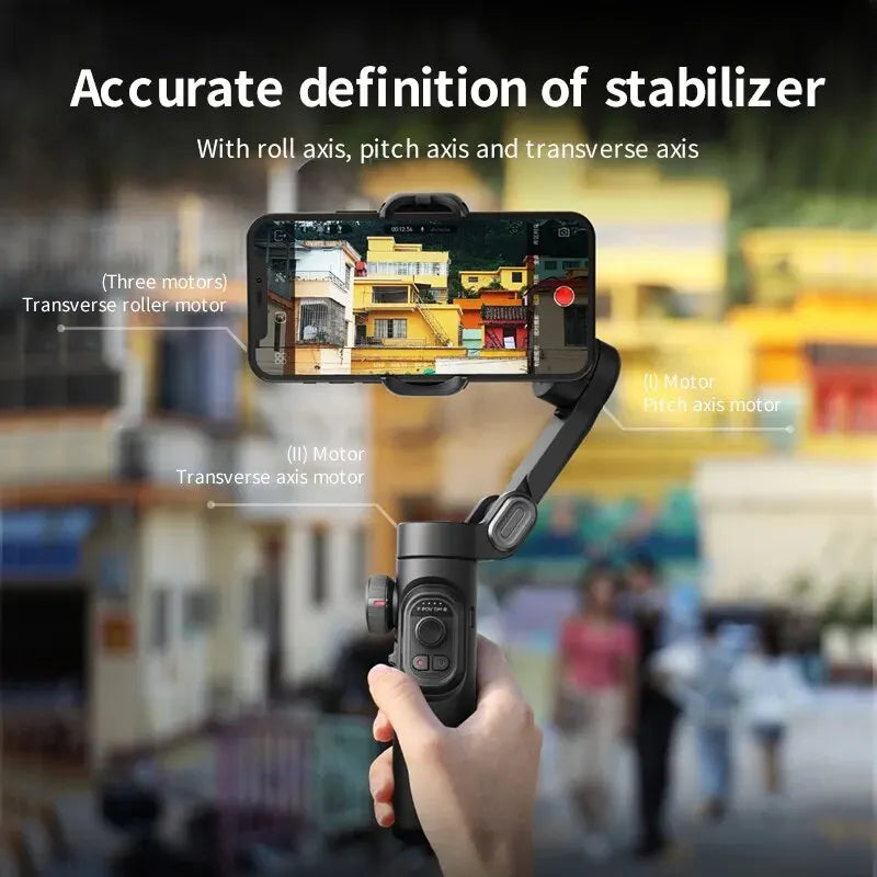 Smartphone gimbal stabilizer 3-axis with AI tracking and face detection, black