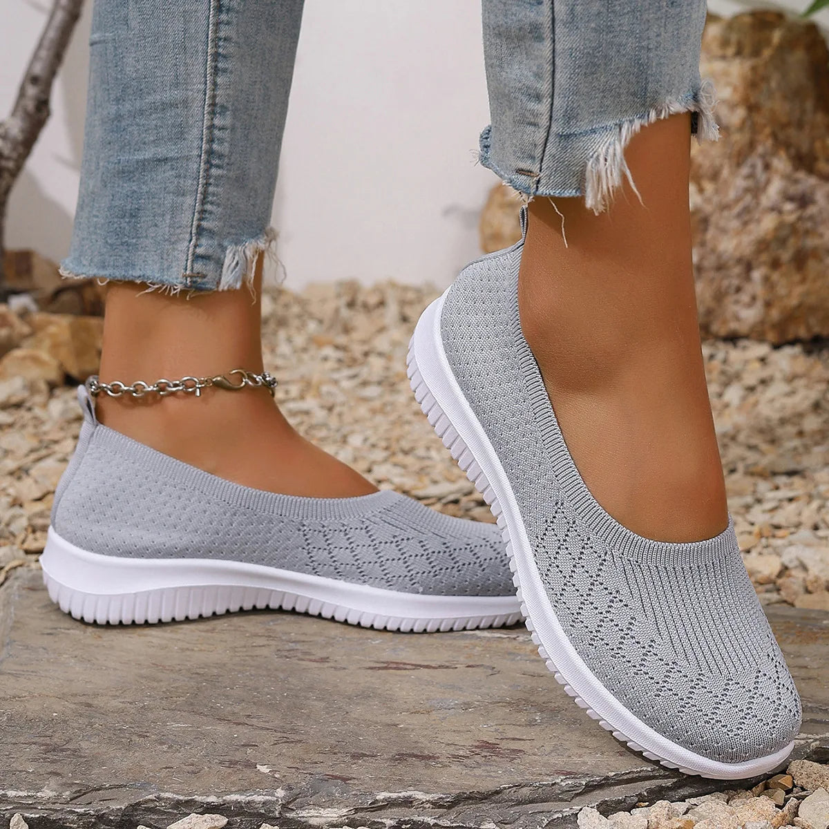 Women slip on walking shoes wide fit with cushioned removable footbed