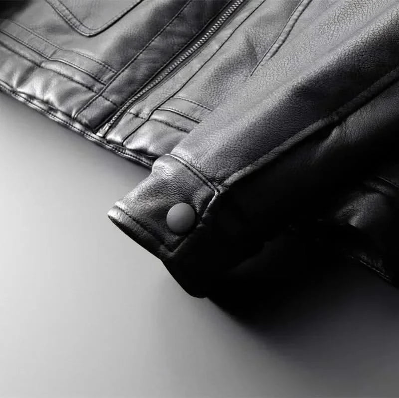 Men leather jacket fleece lined full zip with fleece collar