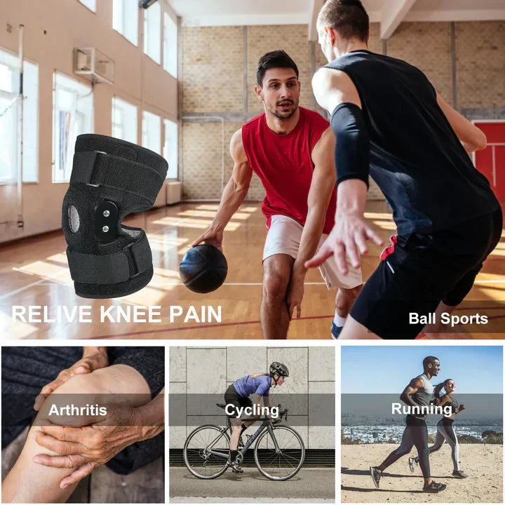Hinged knee brace neoprene adjustable support in black