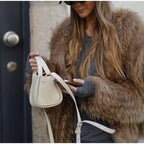 Women's faux fur coat brown plush winter fashion coat