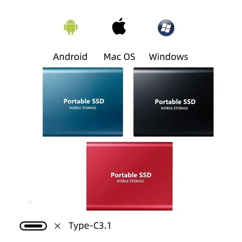 External SSD 2TB USB 3.1 USB-C portable storage drive, compact and lightweight