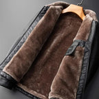 Men leather jacket fleece lined full zip with fleece collar