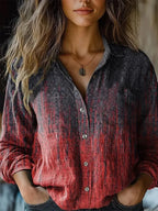 Women boho print long sleeve button-up blouse with lapel collar and paisley floral pattern