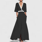 Women maxi dress flowy floor-length in red white black and gray