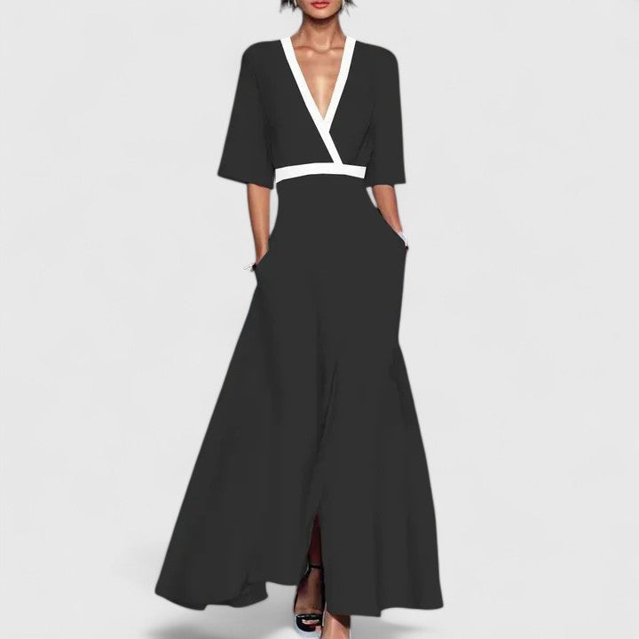 Women maxi dress flowy floor-length in red white black and gray