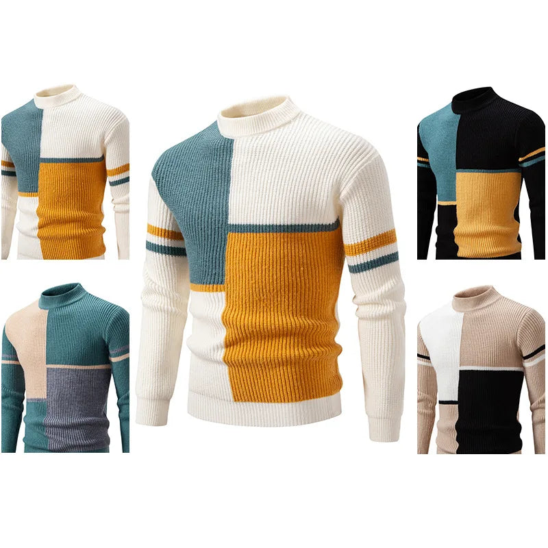 Men soft knit sweater regular fit in grey-green black khaki and white