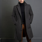 Men's long wool coat warm winter overcoat in dark grey, black, beige and dark blue