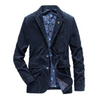 Men's corduroy blazer in brown, smart casual tailored fit for autumn winter