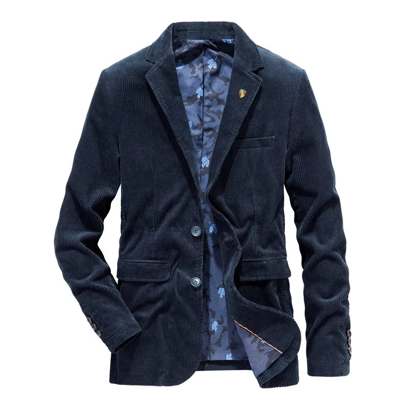 Men's corduroy blazer in brown, smart casual tailored fit for autumn winter