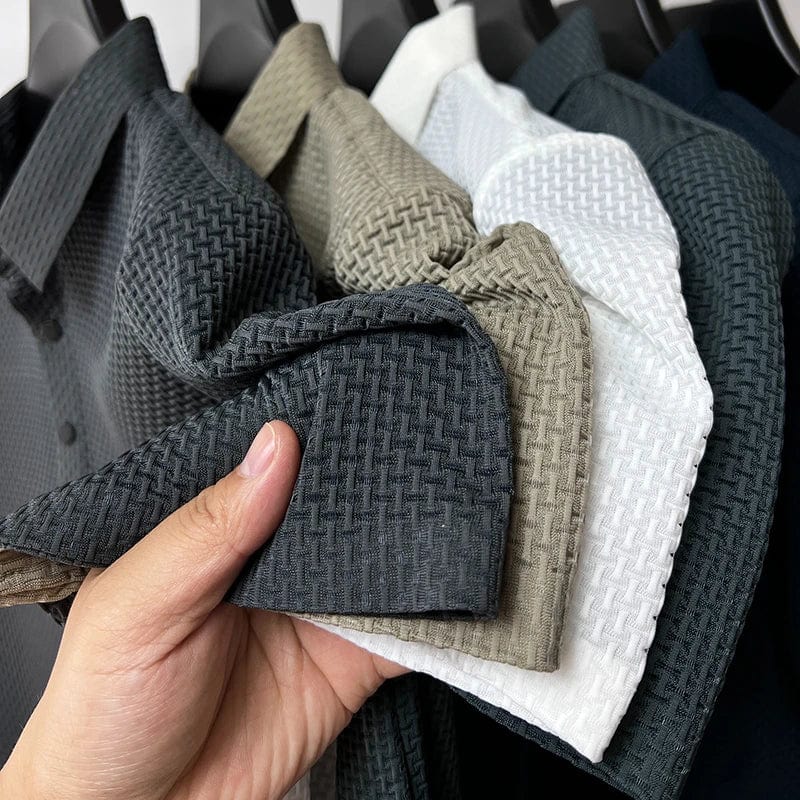 Silk Polo Shirt for Men | Short Sleeve Lightweight 3D Woven Texture