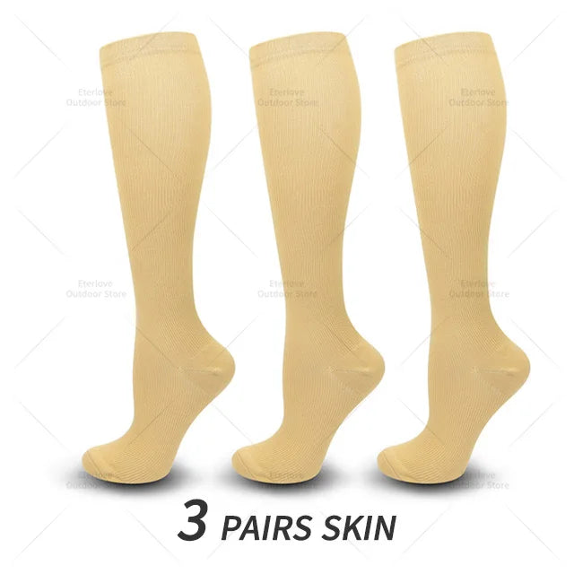 Knee high compression socks 15-20 mmHg, 3 pairs, unisex for running and nursing
