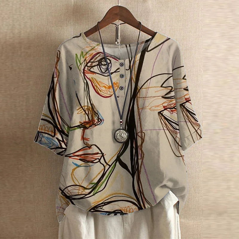 Women retro blouse vintage style with button front and waist shaping