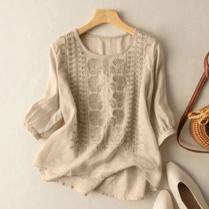 Women Embroidered Relaxed Blouse with delicate stitching in relaxed silhouette