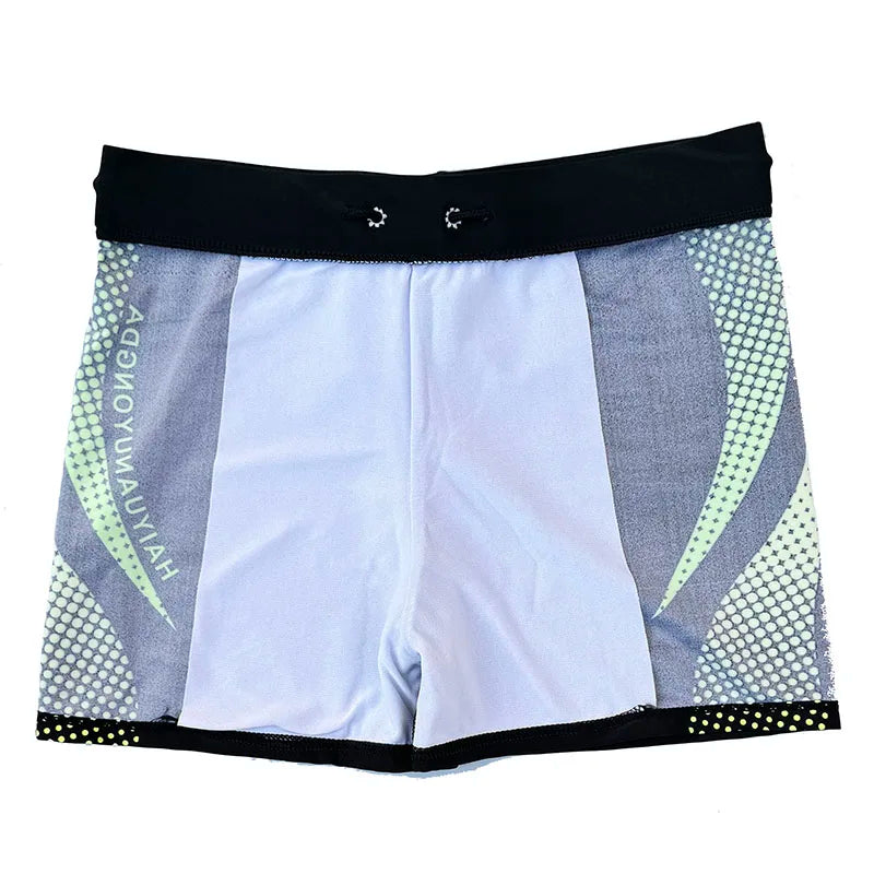Men Swim Shorts Quick Dry Stretch Geometric Letter Graphic Print