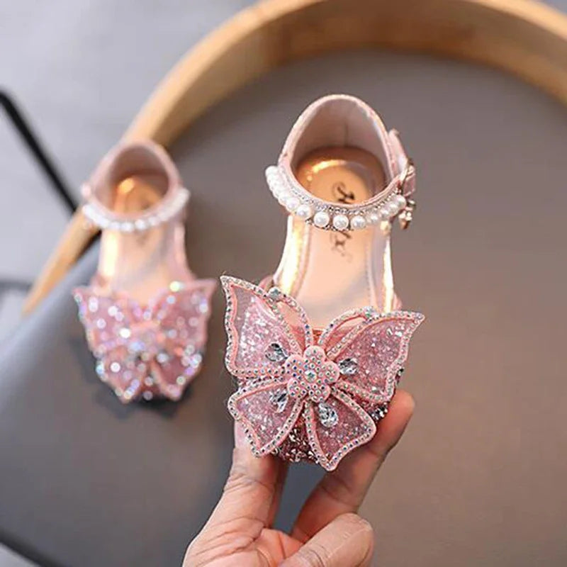 Kids Sandals Little Girls Flat Heel Bow Sequin Rhinestone Glitter Bling