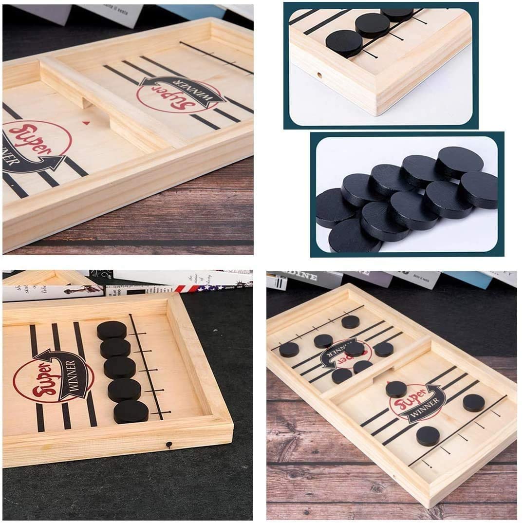 2-in-1 tabletop game set foosball and shuffleboard wooden indoor board