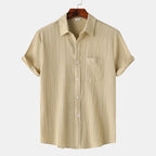 Men's linen cotton blend summer shirt with spread collar and classic fit