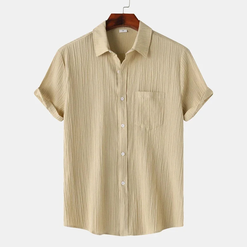 Men's linen cotton blend summer shirt with spread collar and classic fit