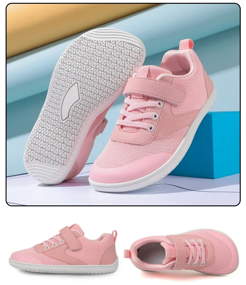 Kids barefoot sneakers with wide toe box and lightweight flexible rubber sole