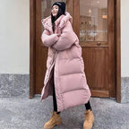 Women long down jacket with hood in multiple colours