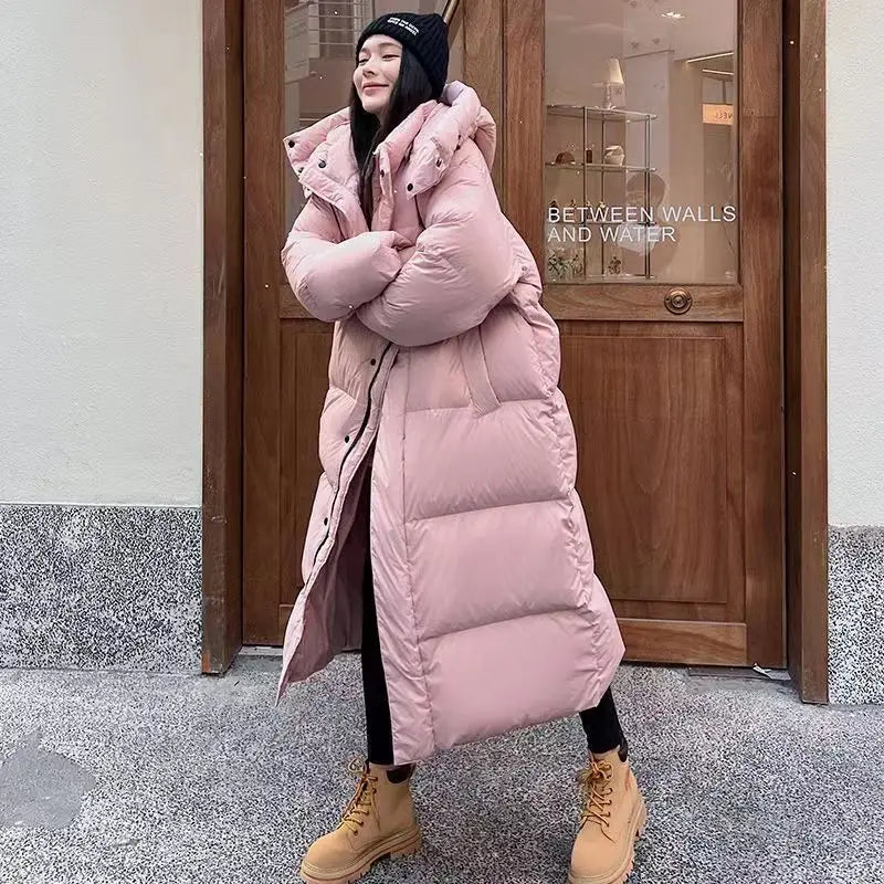 Women long down jacket with hood in multiple colours