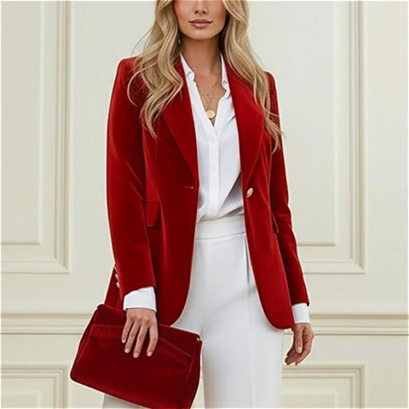 Velvet Blazer Women Formal Long Sleeve Notched Collar Tailored