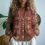 Women relaxed blouse nature print lightweight breathable top