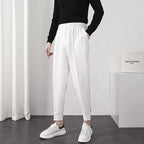 Men's pleated trousers relaxed fit smart casual in dark grey, khaki, white and black