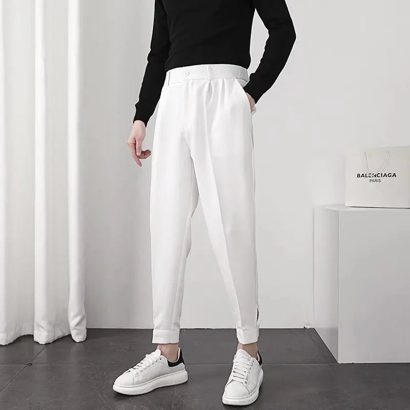 Men's pleated trousers relaxed fit smart casual in dark grey, khaki, white and black